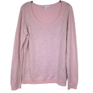 Boston Proper Rhinestone Studded Round Neck Pink Romance Sweater, Size XL, EUC